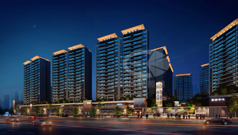 沿街商業及高層泛光照明設計效果圖